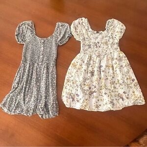 art class Kids Floral Set - Green Romper and Cream Dress Size 7/8
